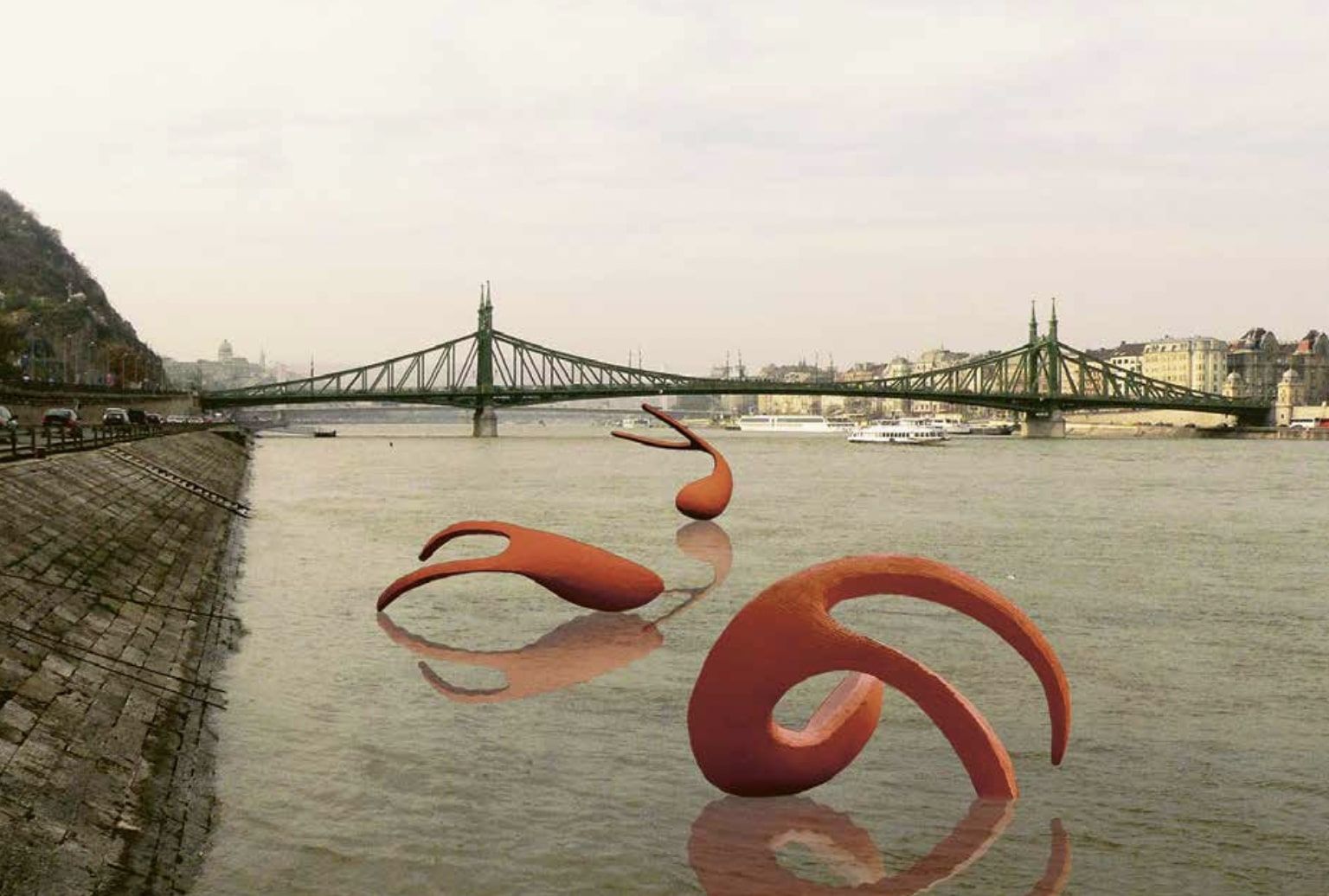Farkas Zsófia: Nagy halak emlékezete, installáció a Dunán (látványterv) © A művész jóvoltából